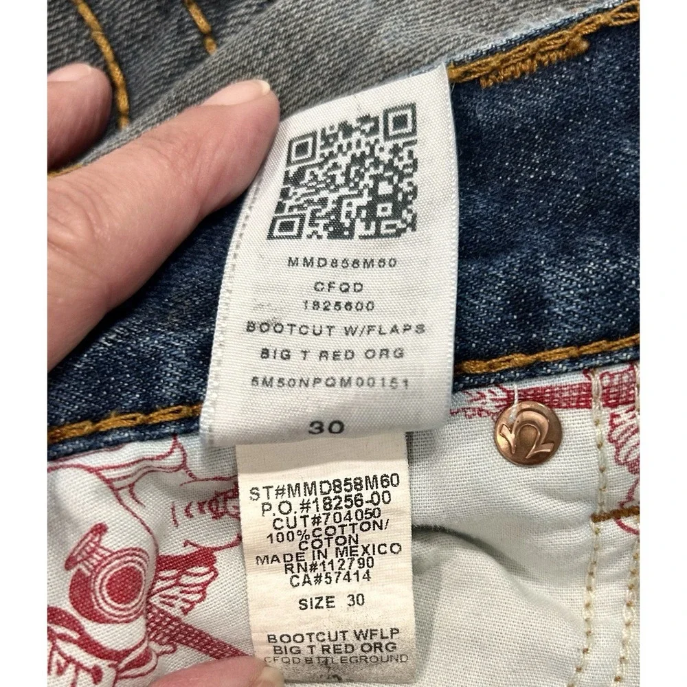 True Religion Big T Red Bootcut Distressed Gray/Blue Battleground 30 X 31 Jeans
